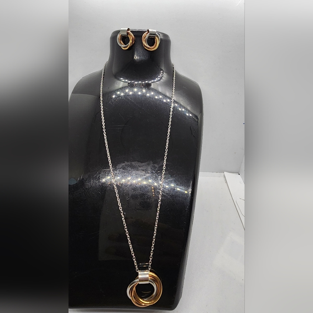 Elegant Gold and Silver Necklace and Earring Set